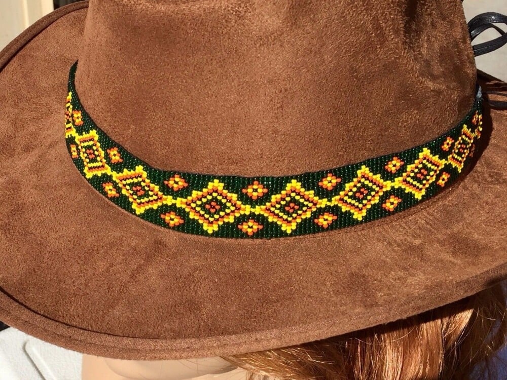 Green Yellow Bead Work Beaded Cowboy Hat Band/Belt