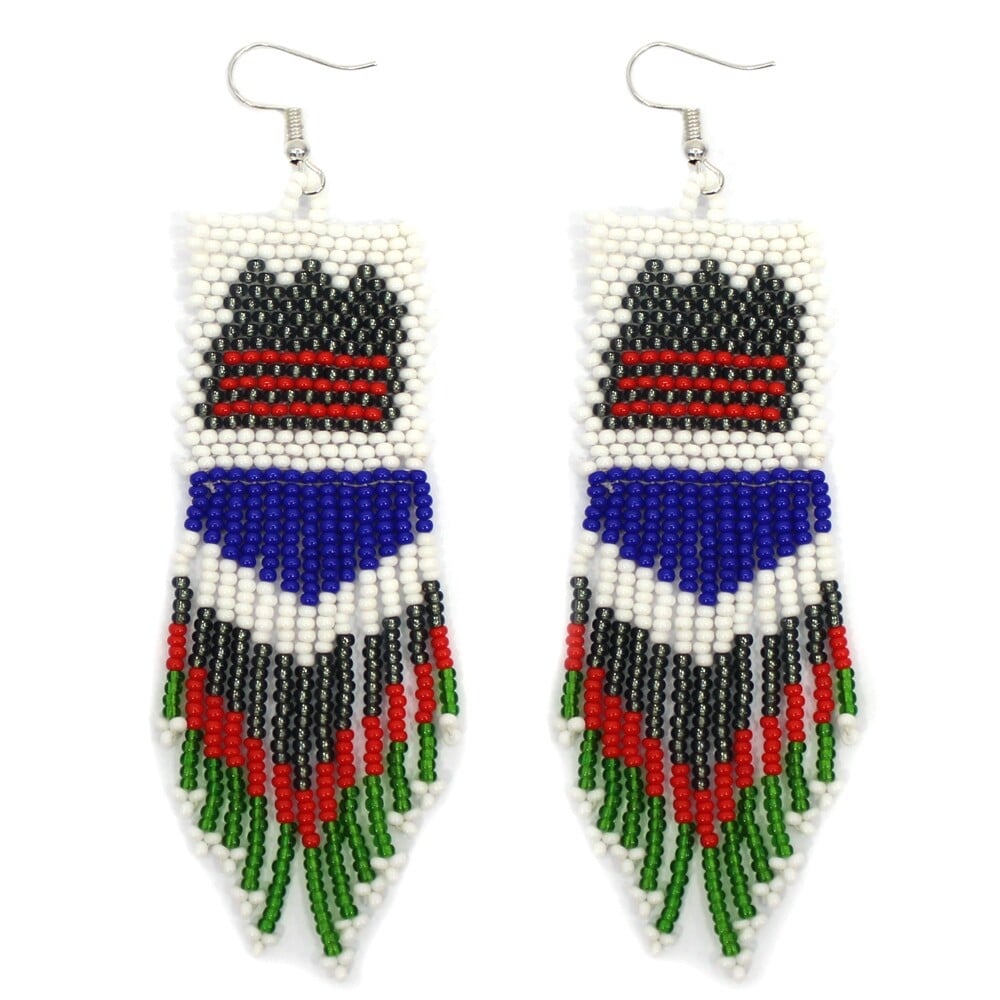 Handmade Beaded Grey Blue Seed Bead Big Earrings