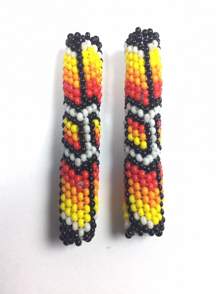 Black Multi-Color Pair Of Tubular Beaded Beads 2 1/4 Inch