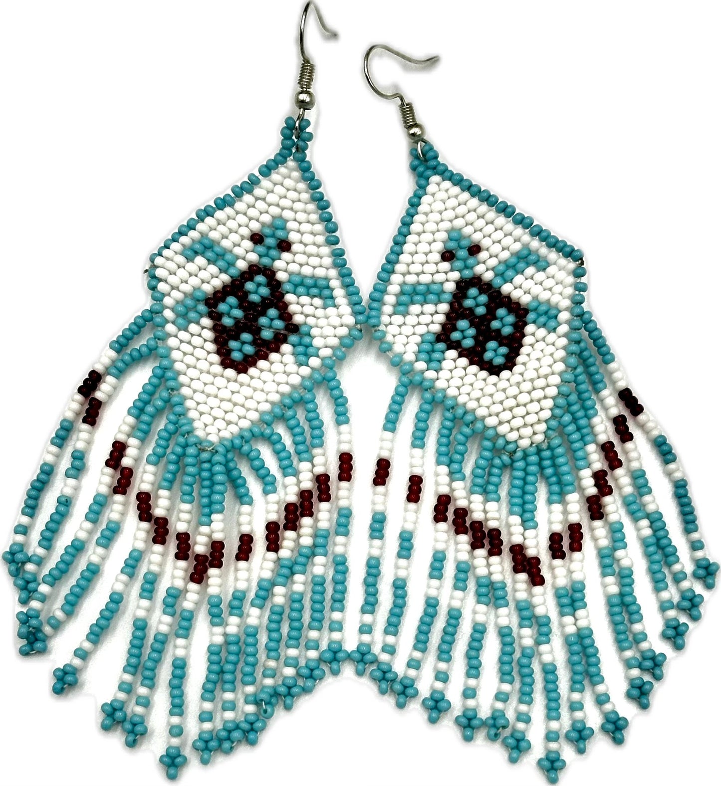 Handcrafted Native Style Beaded Light Blue Turtle Earrings