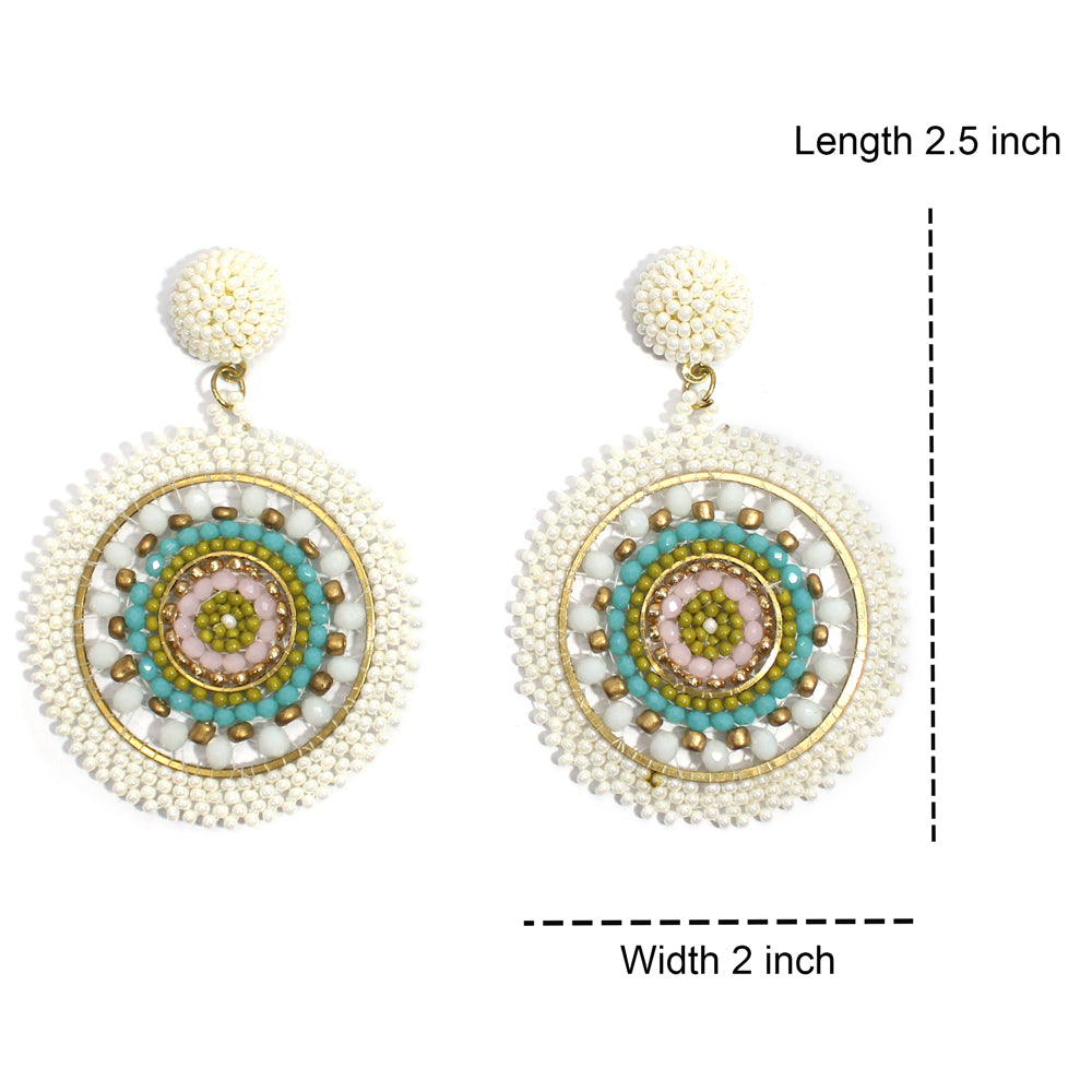 Handmade Beaded Bright Neon Colorful Post Round Earrings for Women Girl All Season - Pearl