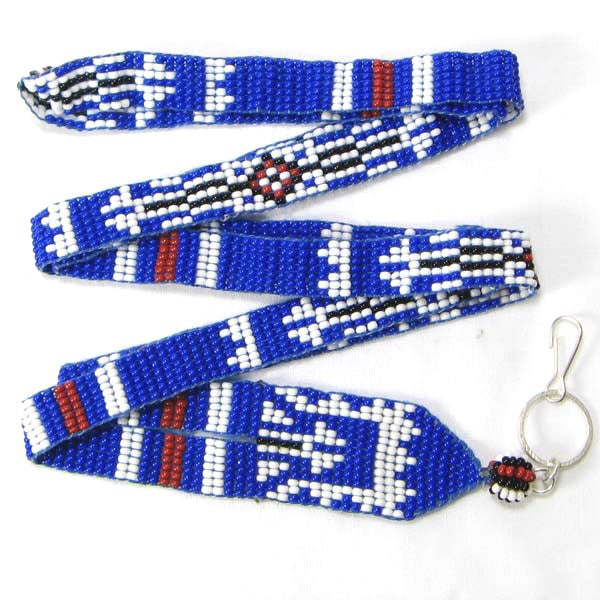 Blue White Brown Seed Beaded Lanyard Id Holder Beadwork