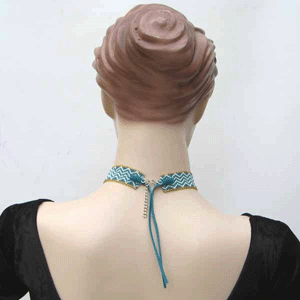 Turquoise & Gold Diamond Pattern Beaded Choker