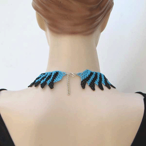 Handmade beaded Cyan Blue Black Seed Bead Choker Necklace