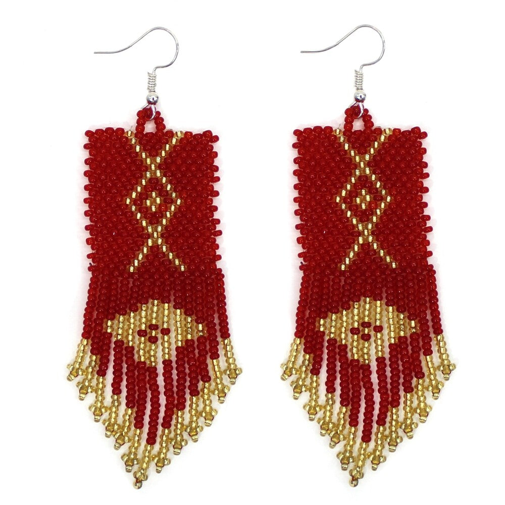 Red Gold Seed Beads Beaded Native Style Earrings