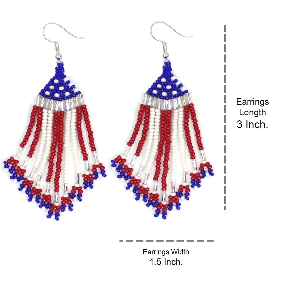 Handmade Beaded Patriotic Red Blue White Flag Color Earrings