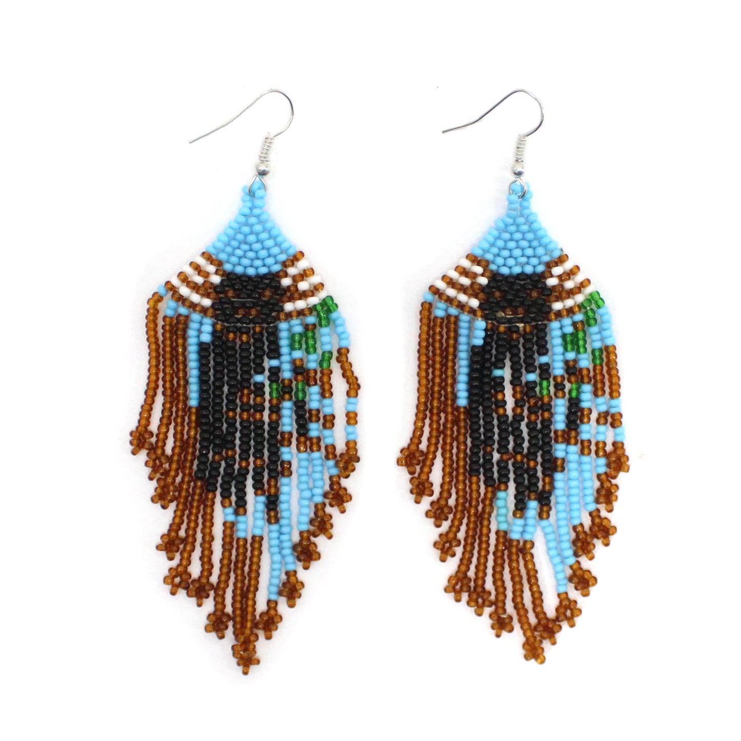 Handmade Blue Black Beaded Hook Earrings with Czech Beads, Cyan Blue Black Earrings