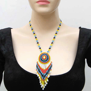 Handmade Beaded Multi Color Seed Bead Medallion Necklace