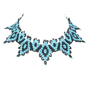 Handmade Beaded Turquoise Blue Statement Necklace Earrings Set