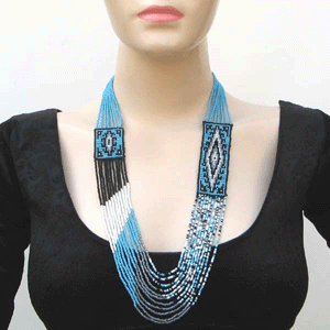 Handmade Beaded Blue Black Seed Bead Layered Medicine Man'S Eye Necklace