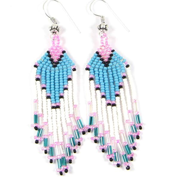 Handmade Beaded Turquoise Blue White Seed Bead Earrings
