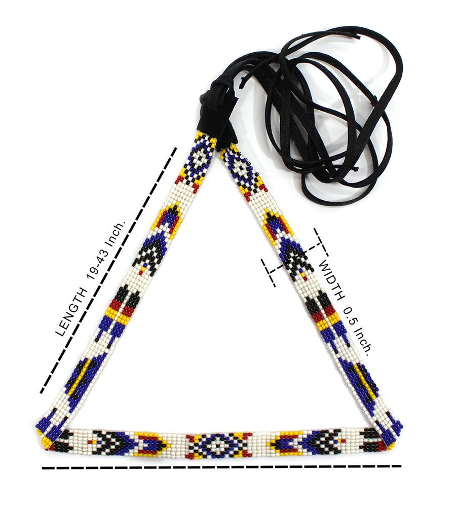 White Multicolor Beaded Cowboy Hatband Medicine man's Eye Beadwork