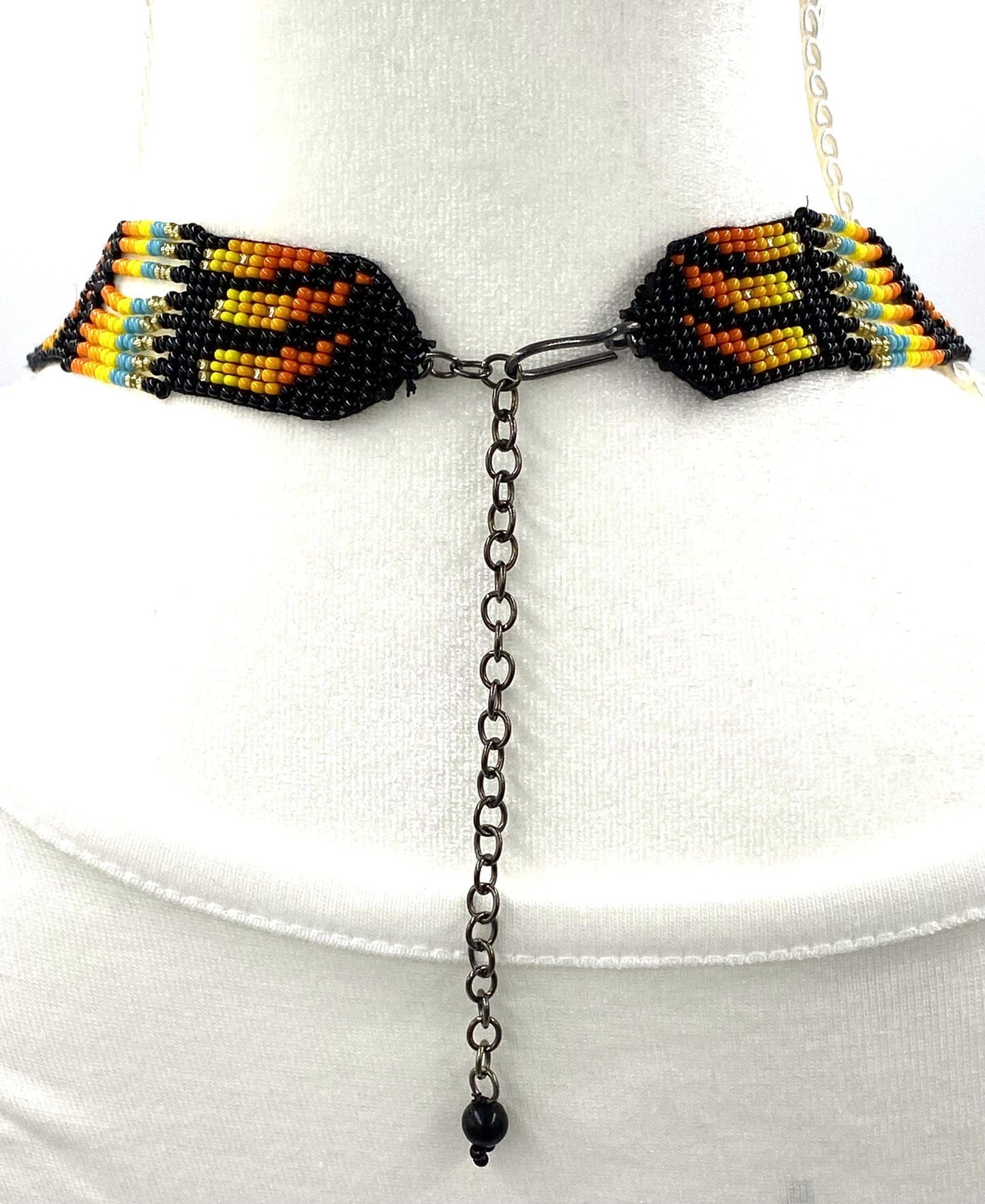 Fiery Orange Black Bear Paw Beaded Necklace and Earrings Set