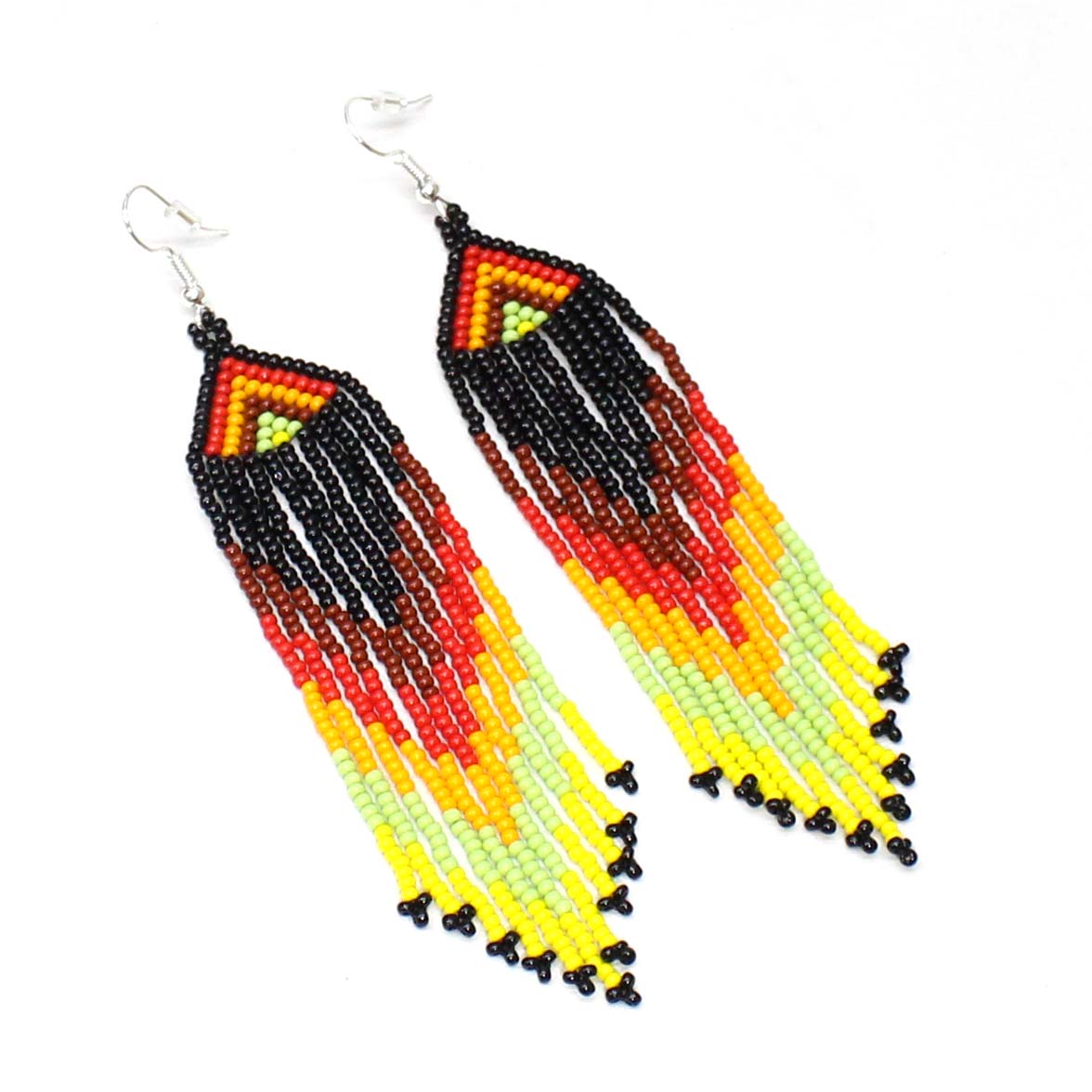 Vibrant Black and Red Beaded Native Style Dangle Earrings