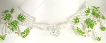 Handmade Beaded Choker Necklace and Earrings Set with Clear White and Green Czech Beads