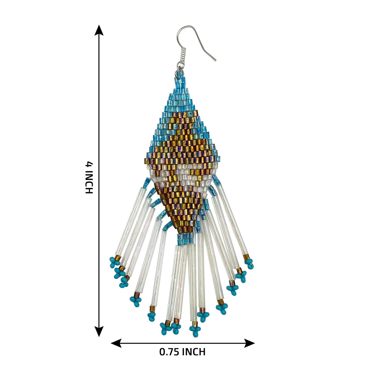 Handmade End Of Trail Brown White Delica Seed Bead Big Earrings