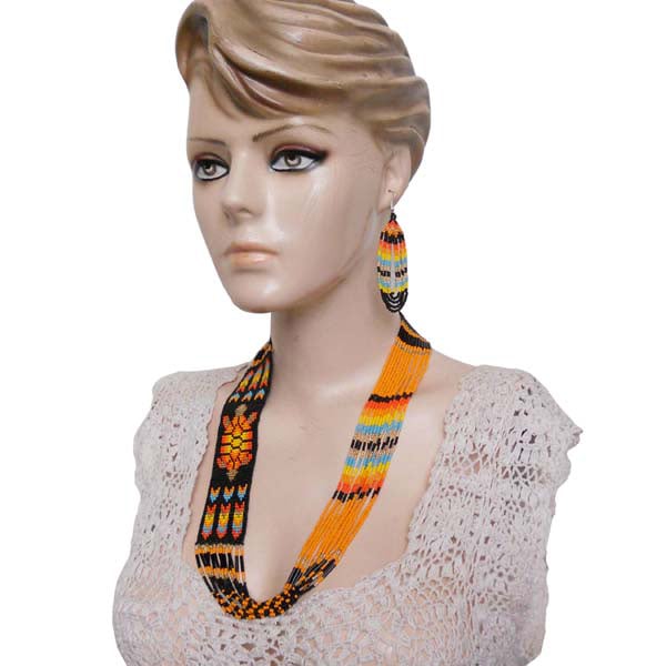 Black Fire Seed Beaded Necklace Earrings Turtle Beadwork