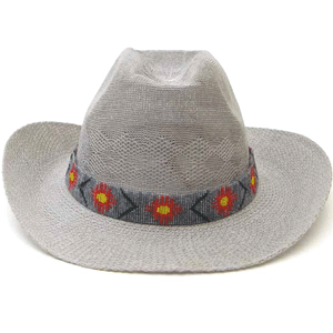 Grey Red Orange Seed Beaded Sun Beadwork Cowboy Hat Band Waist Belt
