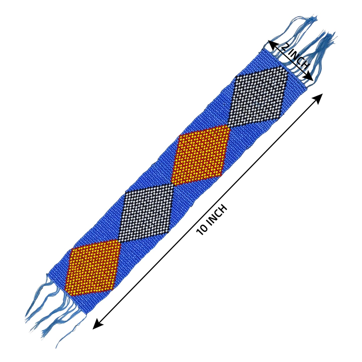 10X2" Blue Orange Geometric Art Saddlery Craft Applique Beaded Strip