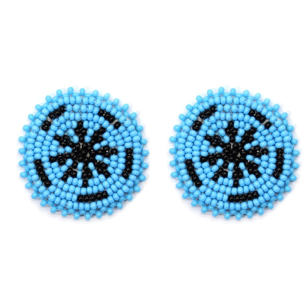 Handmade Beaded Turquoise Blue Black Color Round Post Earrings