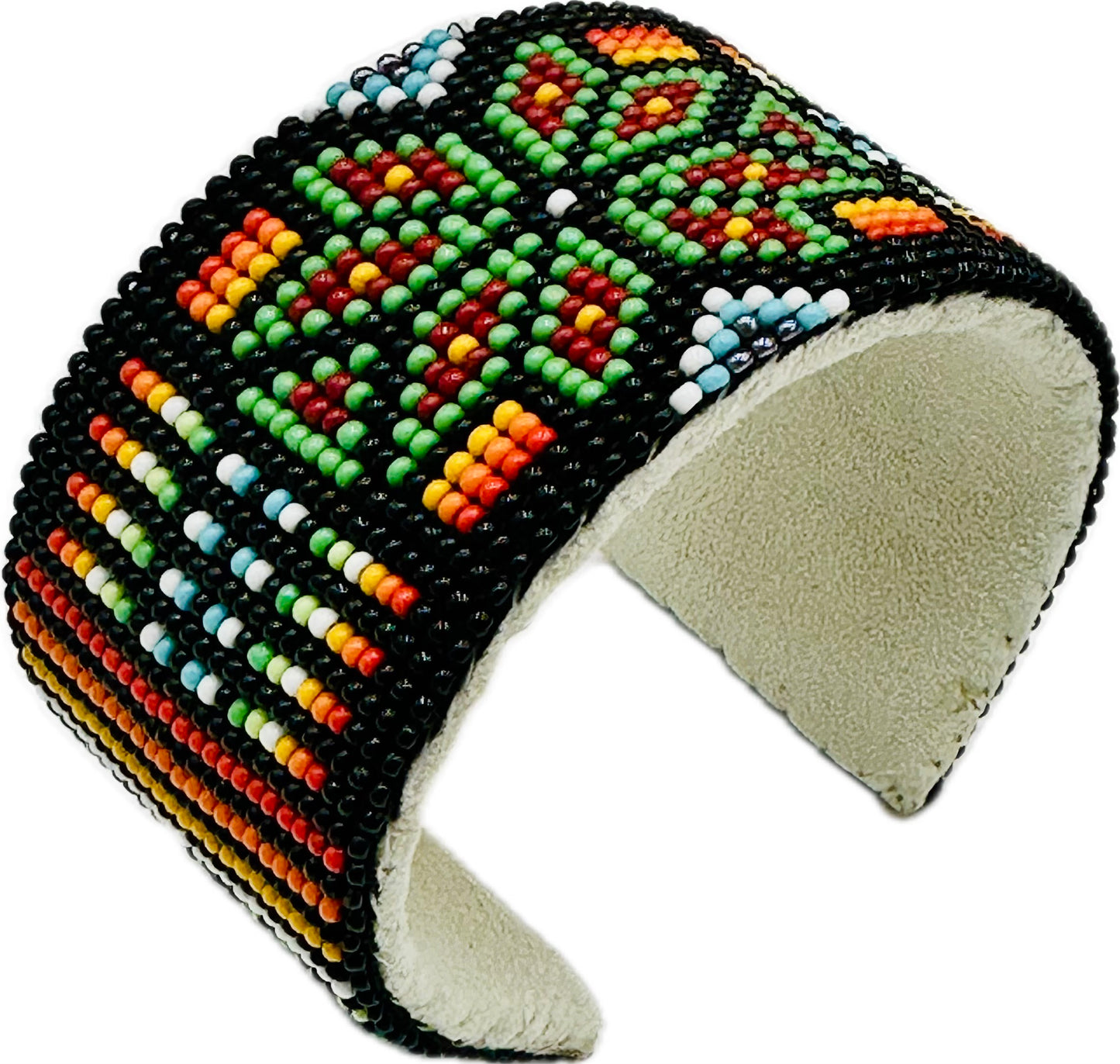 Handmade Black multicolor Flower Leather Cuff Bracelet