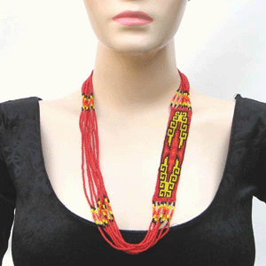 Vibrant Red Yellow Layered Beaded Necklace