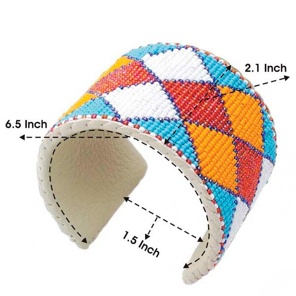 Orange Blue White Seed Beaded Bikers Unisex Hard Cuff Bracelet