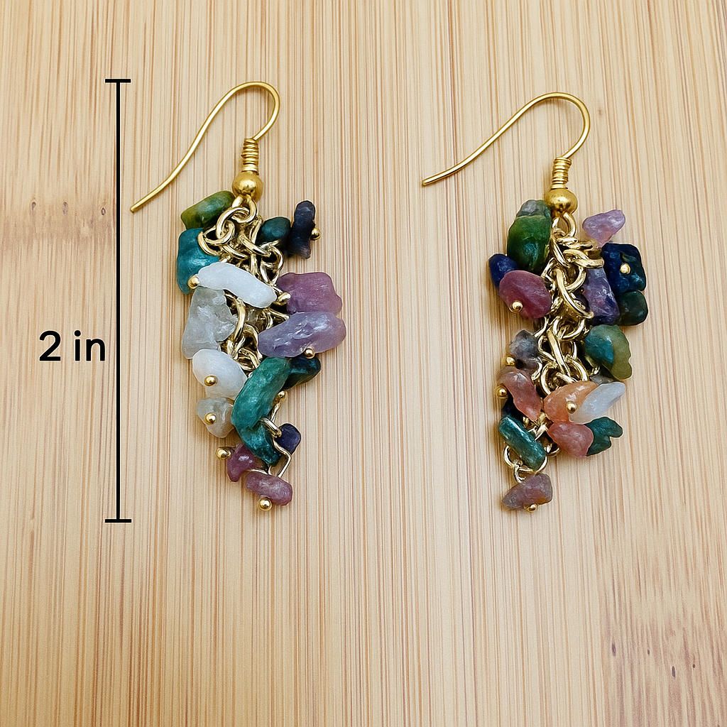 Natural handmade Gemstone Chips Dangle Earrings – Golden Polish Hooks