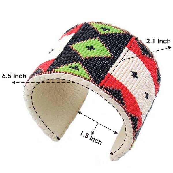 Red Green Handmade Leather Hard Cuff Bracelet