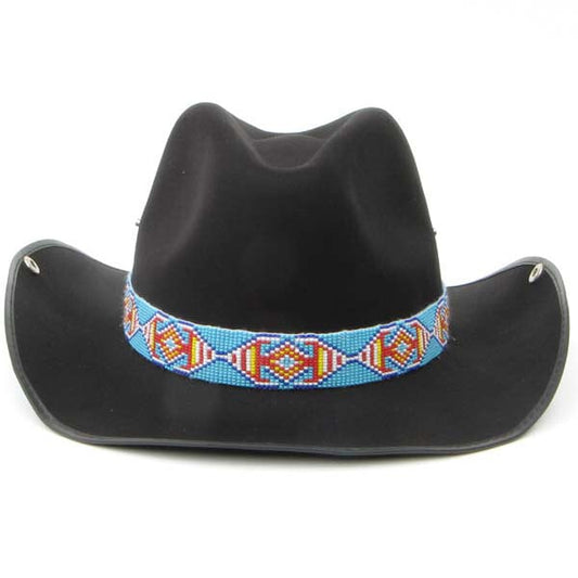Blue Red Yellow Seed Beaded Cowboy Hat Band Waist Belt