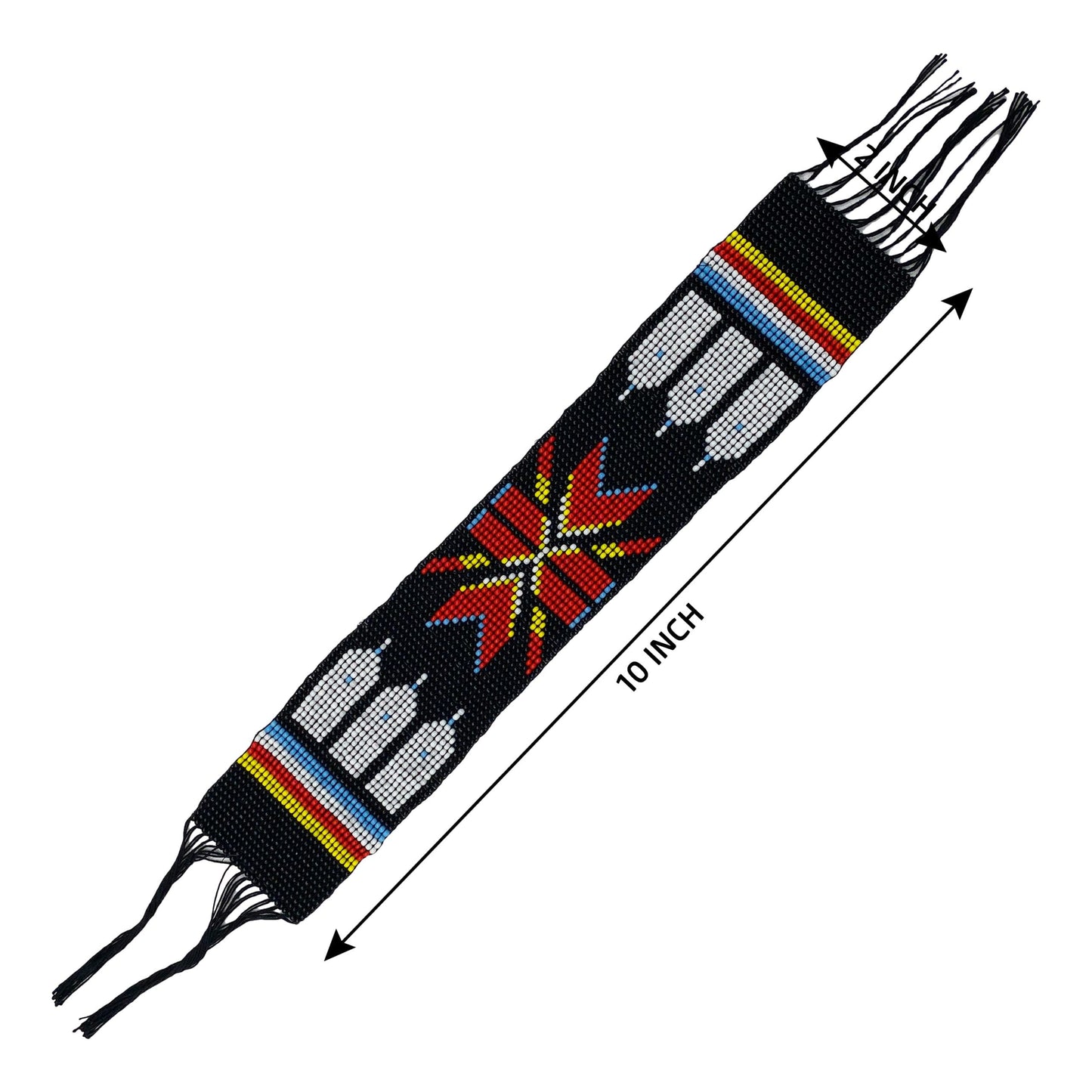 10X2" Black Red White Handmade Art Craft Applique Beaded Strip