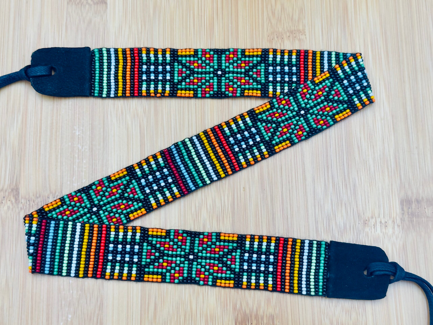 Handmade beaded Black multicolored Cowboy Rodeo Hatband