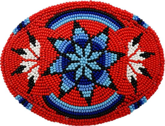 Handmade beaded Red Blue Cowboy Buckle
