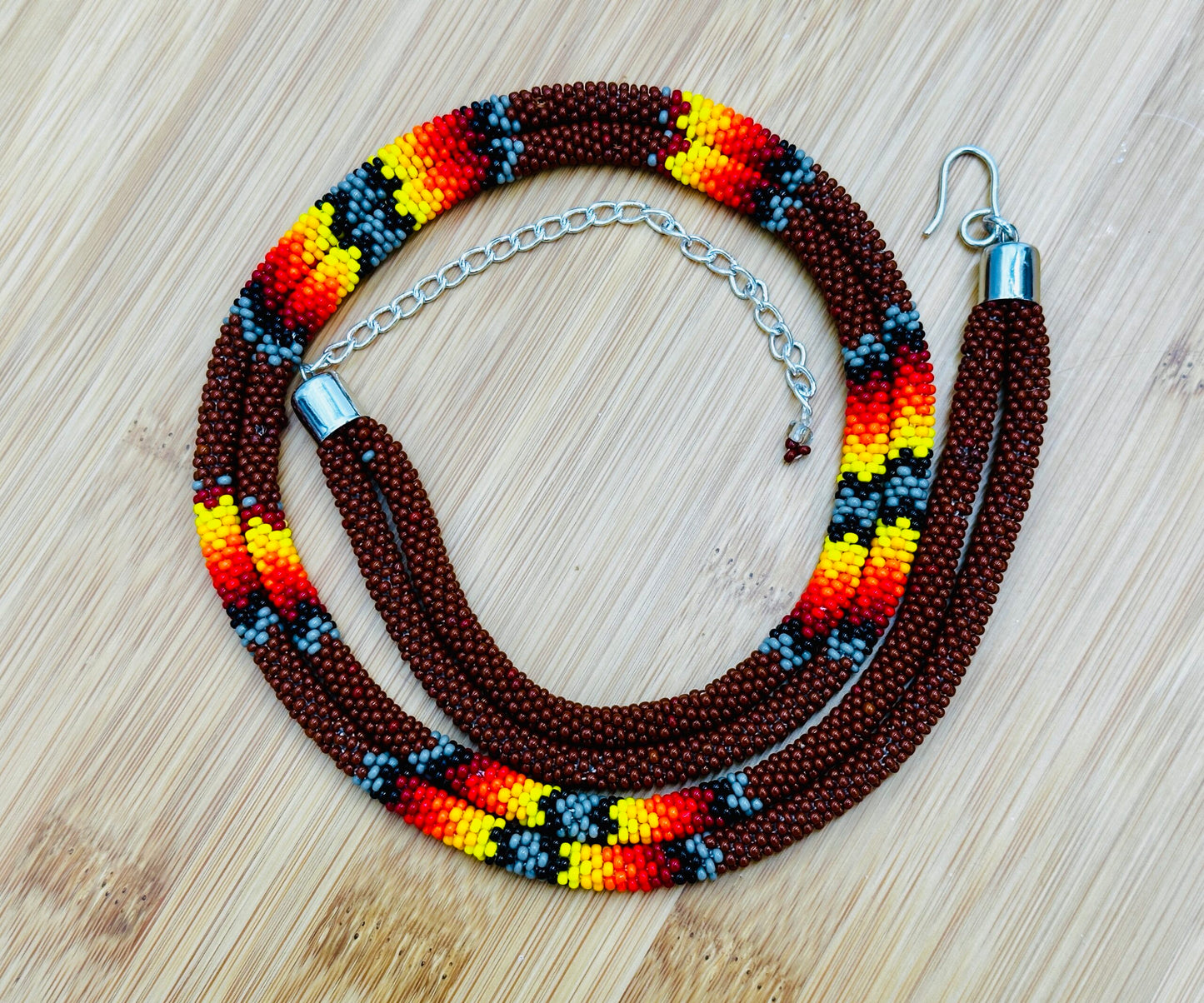 Handmade Beaded Brown Rope double layered necklace