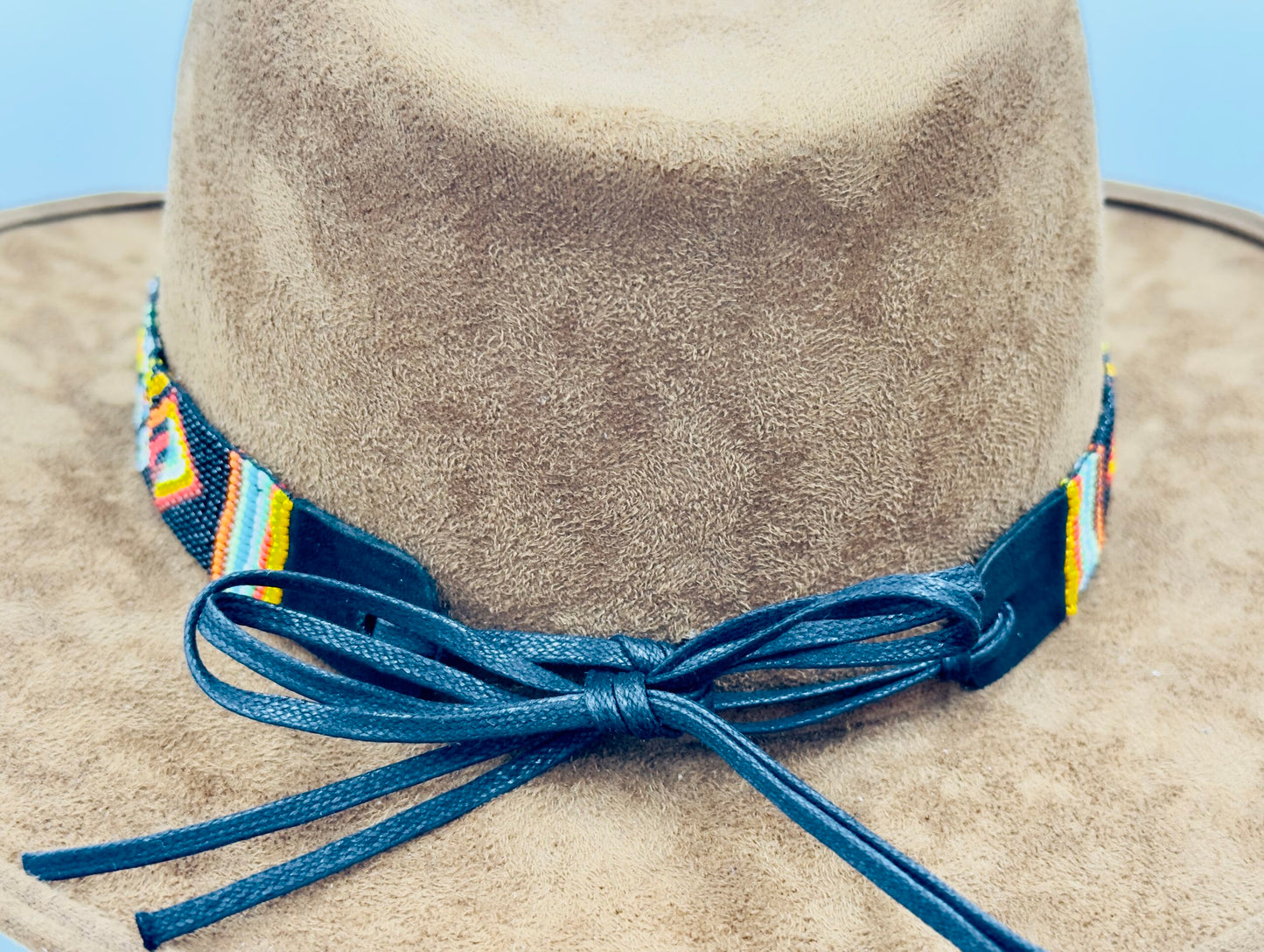 Handmade beaded Black multicolored flower Cowboy rodeo Hatband