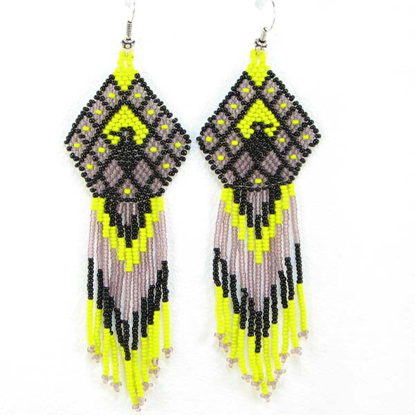 Handmade Beaded Black Seed Bead Earrings Bird Bead