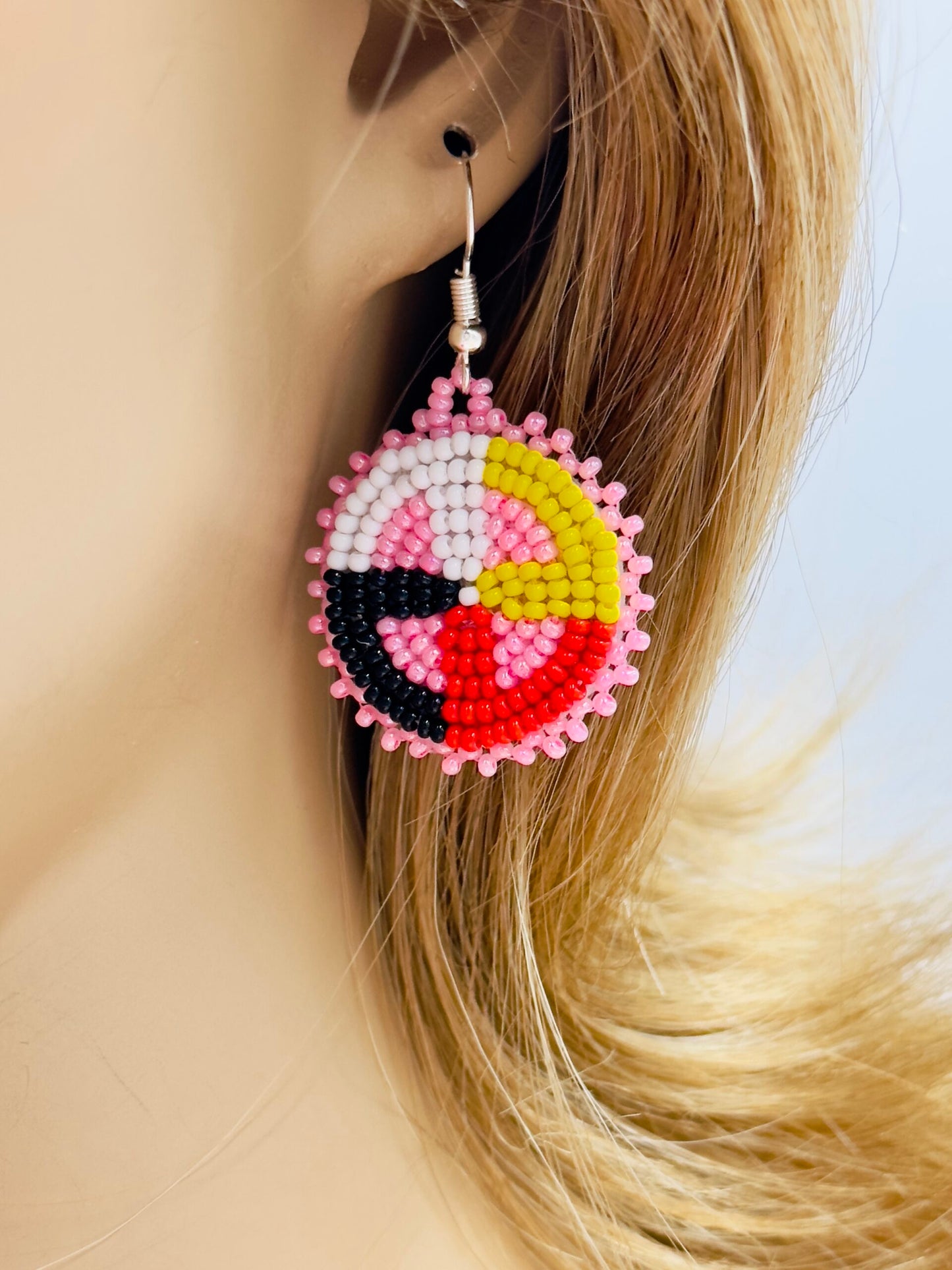 Handcrafted Pink Earrings Four Directions Medicine Wheel