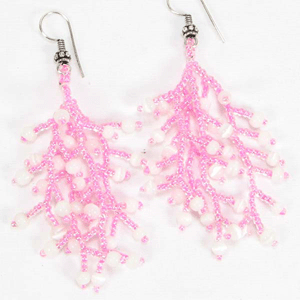 Pink White Russian Frost Seed Beaded Bib Necklace Earrings Set
