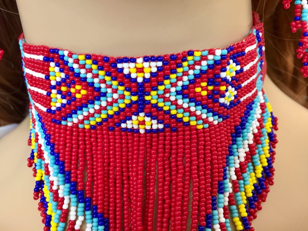 Vibrant Red Multicolor Beaded Choker Necklace Earrings Set