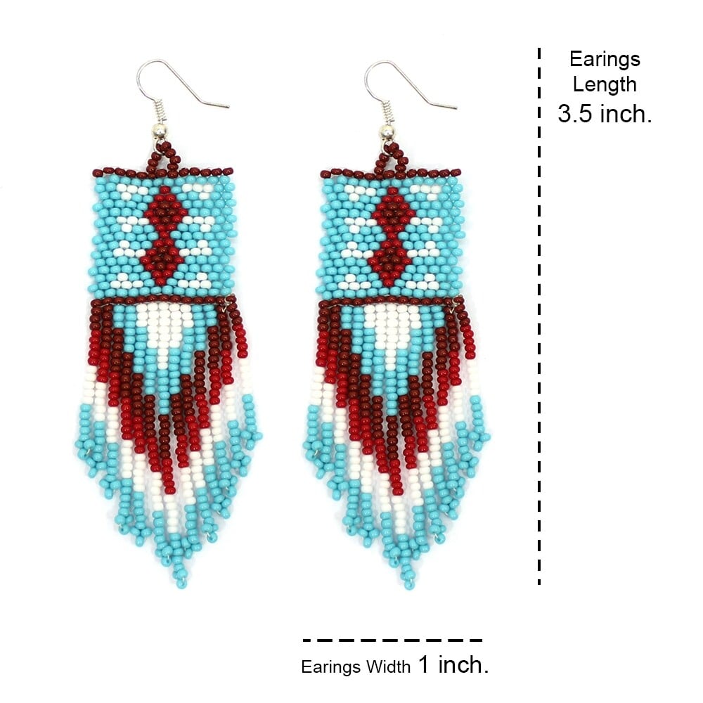 Handmade Beaded Blue Maroon Native Style Earrings