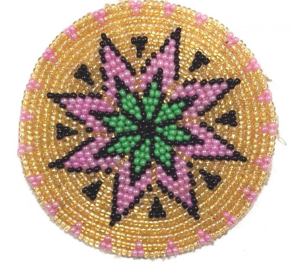 Gold Pink Green Handmade Beaded Rosette