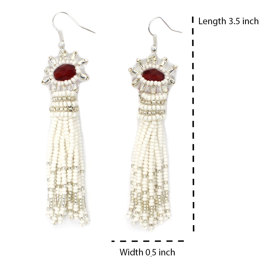 Handmade Beaded White Red Hook Earrings