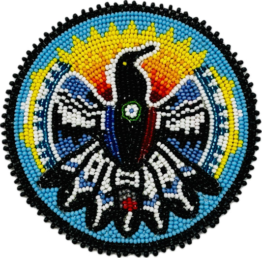 Handmade beaded Cyan Blue Eagle 3 inch rosette/applique