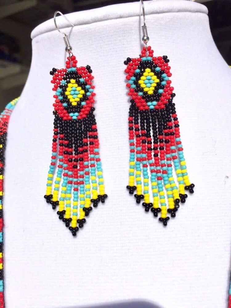 Handmade Ethnic Beaded Multicolored Native Inspired Necklace Earrings Set