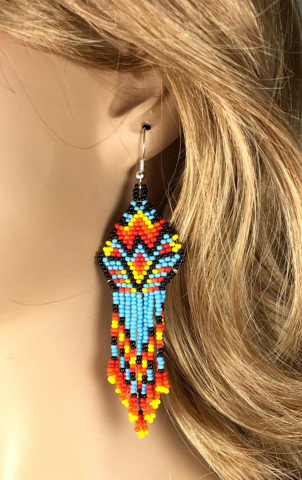 Multicolored Handmade Beaded Long Earrings