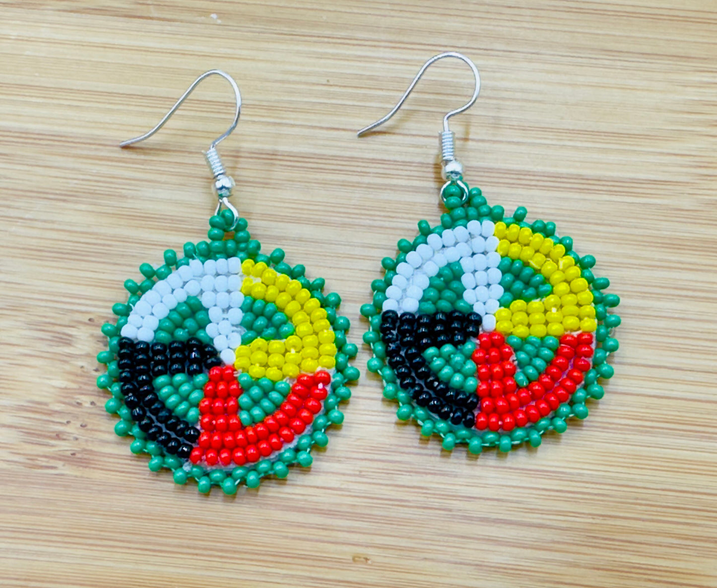 Handcrafted Green Earrings Four Directions Medicine Wheel