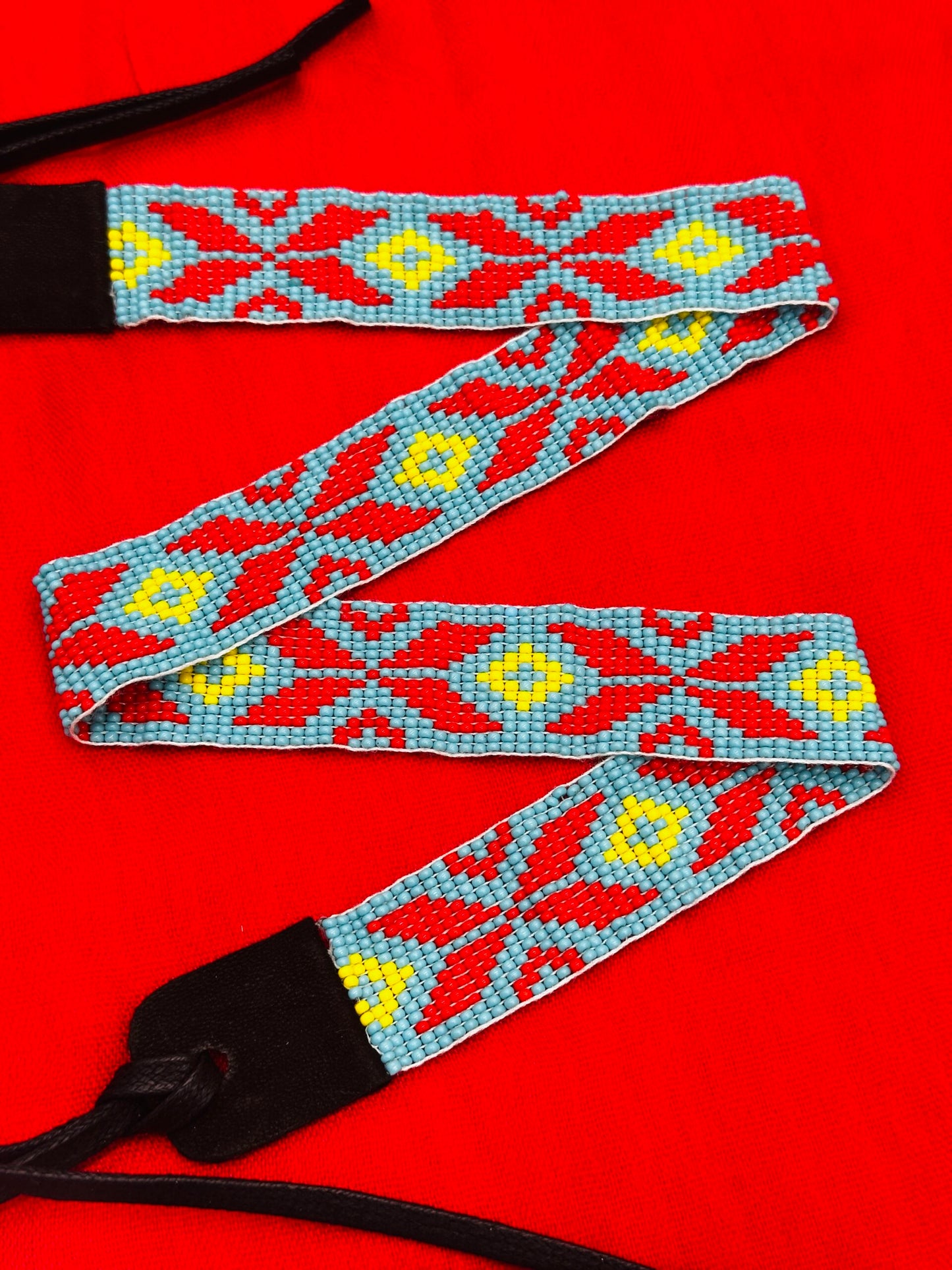 Handmade Western beaded Cyan Blue Red Cowboy Rhodeo Hatband
