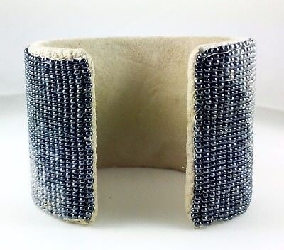 Handmade Beaded Yin Yang Bracelet Hard Cuff 2 Inch Wide Leather