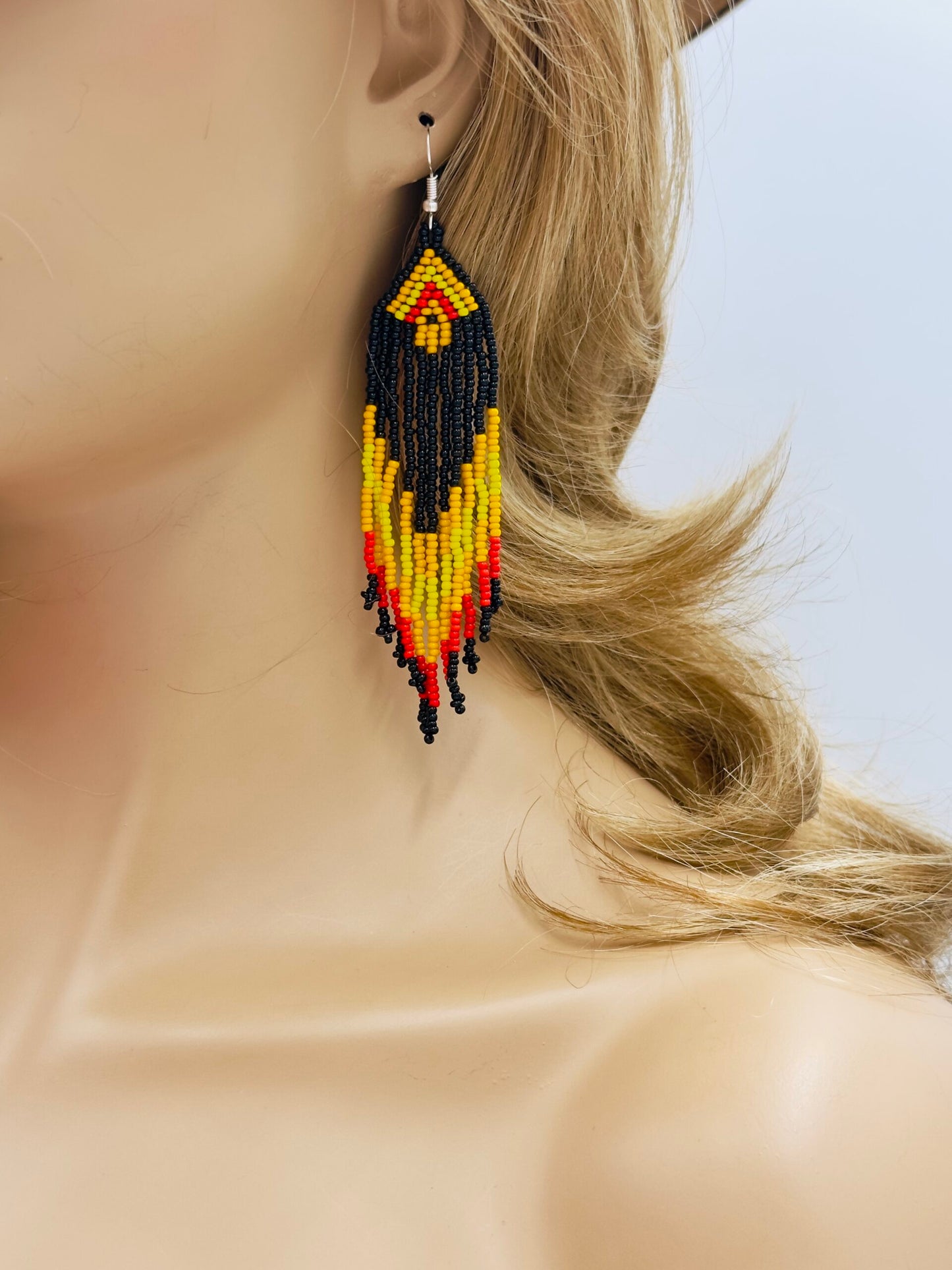 Handmade beaded Black Orange hook native style earring