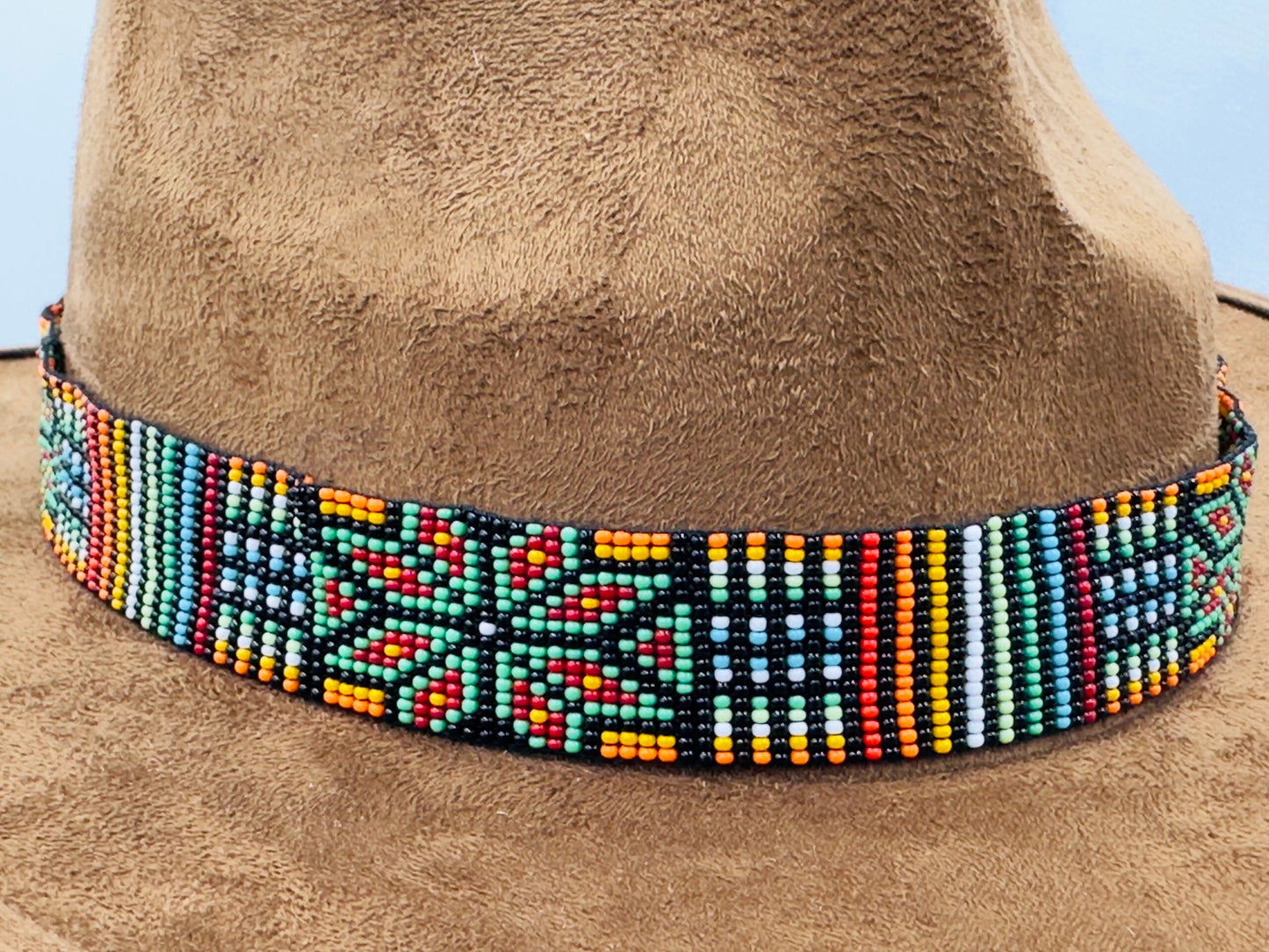 Handmade beaded Black multicolored Cowboy Rodeo Hatband
